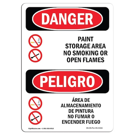 Signmission OSHA Sign, Paint Storage No Smoking Flames Bilingual, 10in X 7in Alum, 7" W, 10" L, Spanish OS-DS-A-710-VS-1516